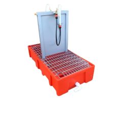 Heavy Duty Boot Wash Station (2 Person) - Rust-Proof Plastic Frame angled view with grid | CMT Group