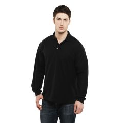 Classic Heavyweight Long Sleeve Work Polo – Black – 220gsm & Reactive Dyed worn model view | CMT Group
