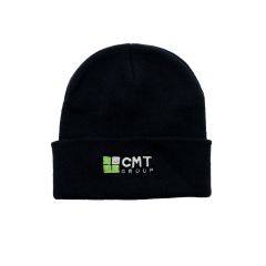 Knitted Navy Beanie - Embroidered CMT on Front