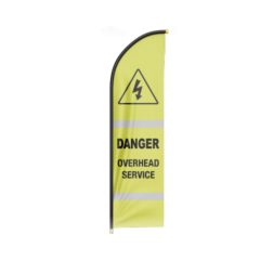 3.4m Hi Vis Sail Flag Double Sided - Base & Pole NOT Included - Printed: Danger Overhead Service