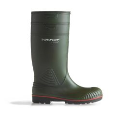 Dunlop Acifort Capped Full Safety Wellingtons – Chemical & Oil Resistant – S5 SRA green side profile showing steel toe reinforcement and waterproof upper | CMT Group