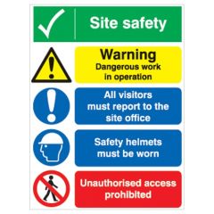Site Safety Board - Construction Work/Safety Helmets/Unauthorised Entry Forbidden A1 - PVC