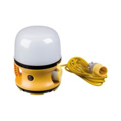 110V LED globe site light 30W 2600lm yellow body with 5m cable and 16A industrial plug front view | CMT Group UK