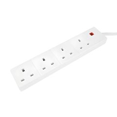 4 gang IP44 extension lead socket detail showing four 13A BS 1363 outlets white casing | CMT Group UK