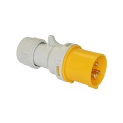 110V 32A IEC 60309 plug yellow male connector 2P+E hinged weatherproof flap brass pins | CMT Group UK