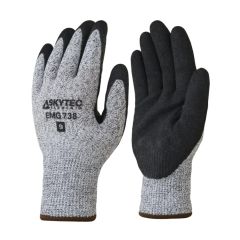 Skytec EMG738 HPPE sandy nitrile cut resistant gloves grey black pair sizes 9  front and back view | CMT Group UK