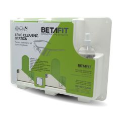 Wall-mounted lens cleaning station white recycled plastic housing with tissue dispensers and solution bottle | CMT Group UK