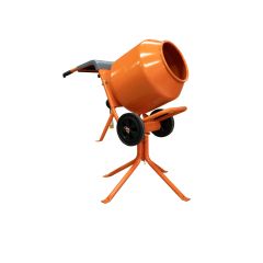  MAX Fast Mix 150 portable cement mixer with 4-leg steel stand, 110V electric engine, 130L drum, front view
