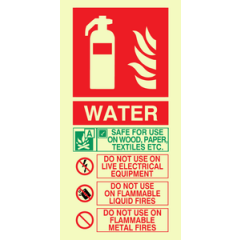 PVC Photoluminescent Sign - 100mm x 200mm - Water fire extinguisher sign instructions for use