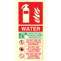 Vinyl Photoluminescent Sticker - 100mm x 200mm - Water fire extinguisher sign instructions for use