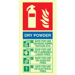 PVC Photoluminescent Sign - 100mm x 200mm - Dry powder fire extinguisher sign instructions for use