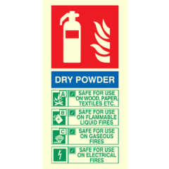 Vinyl Photoluminescent Sticker - 100mm x 200mm - Dry powder fire extinguisher sign instructions for use