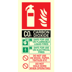 Vinyl Photoluminescent Sticker - 100mm x 200mm - CO2 fire extinguisher sign instructions for use