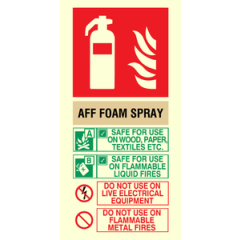 Vinyl Photoluminescent Sticker - 100mm x 200mm - AFF foam fire extinguisher sign instructions for use