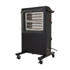 110V infrared cabinet heater 2.4kW black powder-coated cabinet twin halogen elements front view | CMT Group UK