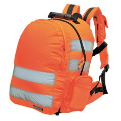 25L Heavy-Duty Hi-Vis Rucksack – Waterproof 600D Polyester – L280 X W210 X H430mm orange rucksack front view | CMT Group