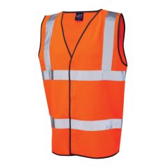 Orange Hi-Vis Vest – Hook & Loop Fastening front view with reflective tape | CMT Group