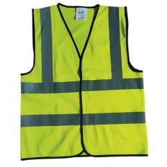 Yellow Hi-Vis Vest – Hook & Loop Fastening front view with reflective strips | CMT Group
