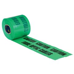 Green underground fibre optic warning tape for trench backfill and cable strike prevention