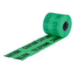 Green underground utility warning tape marking buried telephone cables in construction trenches | CMT Group 