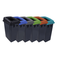 Recycling Bin Kit c/w 7 Stickers & Coloured Lids - Set of 6