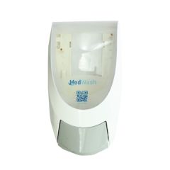 MedWash 1 litre white lockable dispenser front view showing cartridge window | CMT Group UK