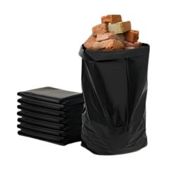 Heavy duty black polythene rubble sack 50L folded flat and full product view | CMT Group UK