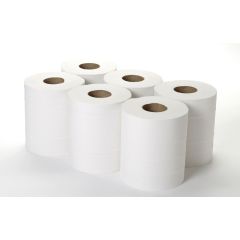 Economy 50m White Centre Feed Roll 2-Ply - Pack 6