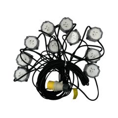110V LED festoon lighting kit 22m black rubber cable with 10 IP54 LED fittings and Ceeform plug | CMT Group UK