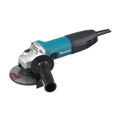 Makita 115mm 110V angle grinder GA4530R/1 full view with side handle and grinding disc fitted | CMT Group UK