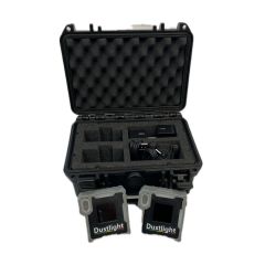 IP67 hard case for Dustlight open showing 2 Dustlight units in custom foam interior with charging cables | CMT Group UK