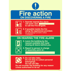 PVC Photoluminescent Sign - 150mm x 200mm - Pictorial fire action (lifts)