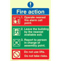 PVC Photoluminescent Sign - 100mm x 150mm - Pictorial fire action