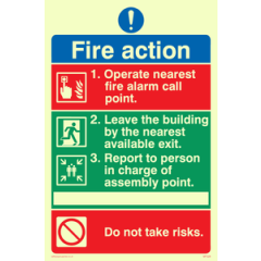 PVC Photoluminescent Sign - 100mm x 150mm - Pictorial fire action no lifts