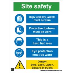 Site Sign - 6mm Correx - 594x841mm - PPE Required / Danger Stop. Look. Listen.