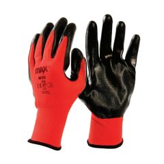 Smooth nitrile palm coated grip gloves red polyester liner black nitrile coating front and back pair | CMT Group UK