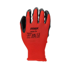 Smooth nitrile palm coated grip gloves red polyester liner black nitrile coating front and back pair | CMT Group UK