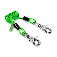 NLG short coil quick clip tool lanyard showing dual 360° Quick Clip connectors and compact green coil on white background | CMT Group UK