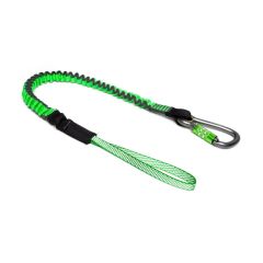 NLG heavy duty bungee tool lanyard coiled view showing Dyneema loop and Twistlock carabiner on white background | CMT Group UK