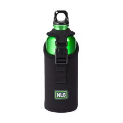 NLG bottle holder with green 500ml water bottle front view black neoprene adjustable buckle strap | CMT Group UK