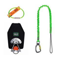 NLG hammer tethering kit components Tether Loop bungee lanyard and cradle arm Hammer Holster flat lay | CMT Group UK