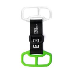 NLG phone harness Rivertex webbing and two-piece silicone cradle components flat lay front view | CMT Group UK
