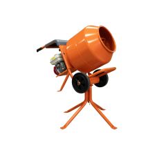 MAX Fast Mix 150 portable petrol cement mixer with Honda GX160 engine and 4-leg steel stand, 130L drum, front view
