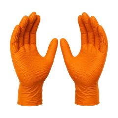 Orange nitrile diamond grip disposable gloves 6.0mil front view showing raised diamond texture pattern | CMT Group UK
