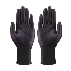 Black nitrile diamond grip disposable gloves 8.6mil front view showing raised diamond texture pattern | CMT Group UK