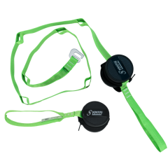 Suspension trauma relief strap full product view showing green polyester strap and steel buckle | CMT Group UK