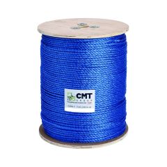 Blue polypropylene rope 500m drum 3-strand twisted on wooden reel with CMT Group label | CMT Group UK