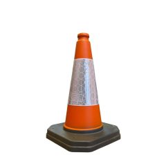 450mm one-piece orange road traffic cone with white reflective sleeve full view | CMT Group UK