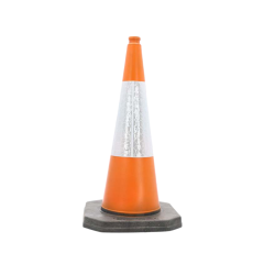 750mm one-piece orange road traffic cone with white reflective sleeve full view | CMT Group UK
