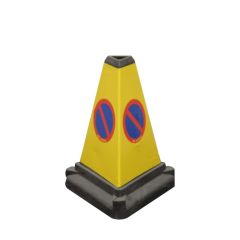 530mm two-piece yellow triangular no waiting cone with reflective no waiting symbol on all three faces front view | CMT Group UK